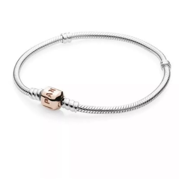 Pandora Retired Rose Gold Plated Barrel Clasp Snake Chain Charm Bracelet - Picture 4 of 5